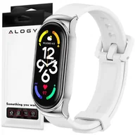 Akcesoria do smartwatchy - Alogy Pasek silikonowy z zapięciem opaska do Xiaomi Mi Band 7 White - miniaturka - grafika 1