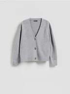 Swetry damskie - Reserved - Wełniany kardigan - jasnoszary - miniaturka - grafika 1