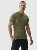 Koszulki sportowe męskie - 4F Koszulka treningowa bezszwowa męska - khaki S/M - miniaturka - grafika 1