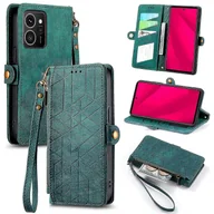 Portfele - Etui z portfelem HMD Skyline Zipper z geometrycznymi liniami Skórzany pokrowiec na telefon Zielony - miniaturka - grafika 1