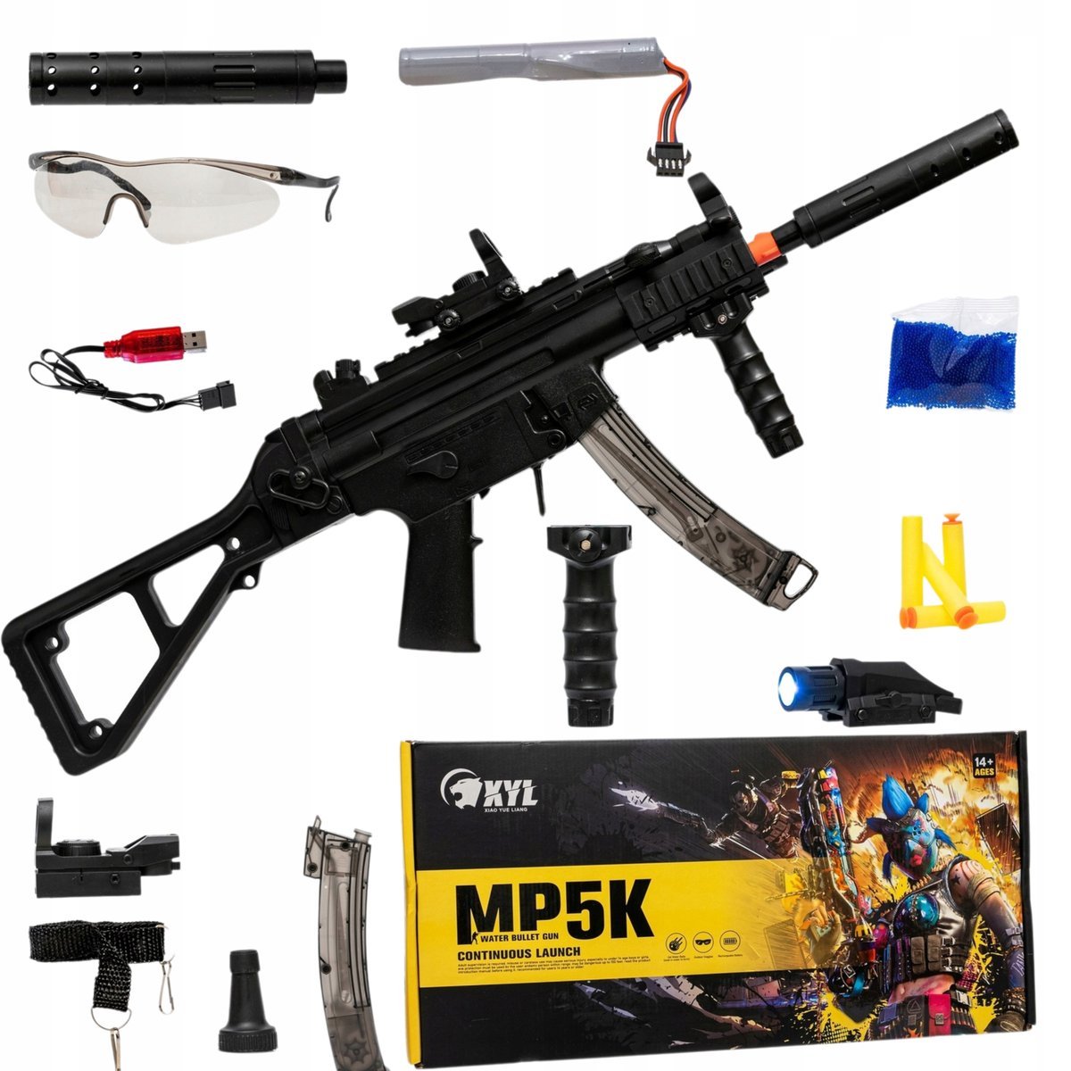 Karabin Na Kulki Wodne Pistolet Na Kulki Żelowe Z Latarką 2W1 Dwa Tryby