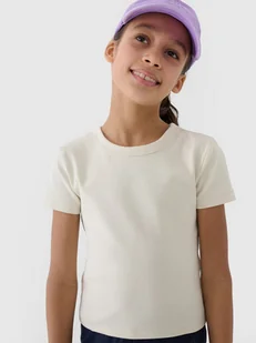4F T-shirt slim crop top gładki dziewczęcy 4FJWSS25TTSHF1852-12S Biały Roz. 158 - Koszulki i topy damskie - miniaturka - grafika 1