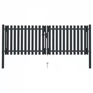 Akcesoria do ogrodzeń - VidaXL Dwuskrzydłowa brama ogrodzeniowa, stal, 306x125 cm, antracytowa 146350 VidaXL - miniaturka - grafika 1