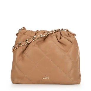 Damska torebka typu worek na łańcuszku beżowa - Torebki damskie Damska torebka typu worek na łańcuszku beżowa - Torebki damskie - miniaturka - grafika 1