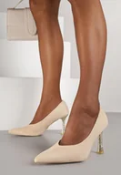 Czółenka - Beżowe Szpilki Vices ze Skórzaną Wkładką i Cyrkoniami Afirrive - miniaturka - grafika 1