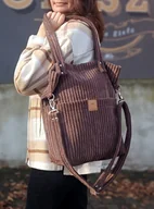 Torebki damskie - Sztruksowa torebka z kieszeniami Brązowa - miniaturka - grafika 1