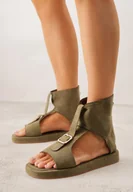 Sandały damskie - Zielone Sandały w Stylu Botków z Ozdobną Klamrą Theaneasi - miniaturka - grafika 1