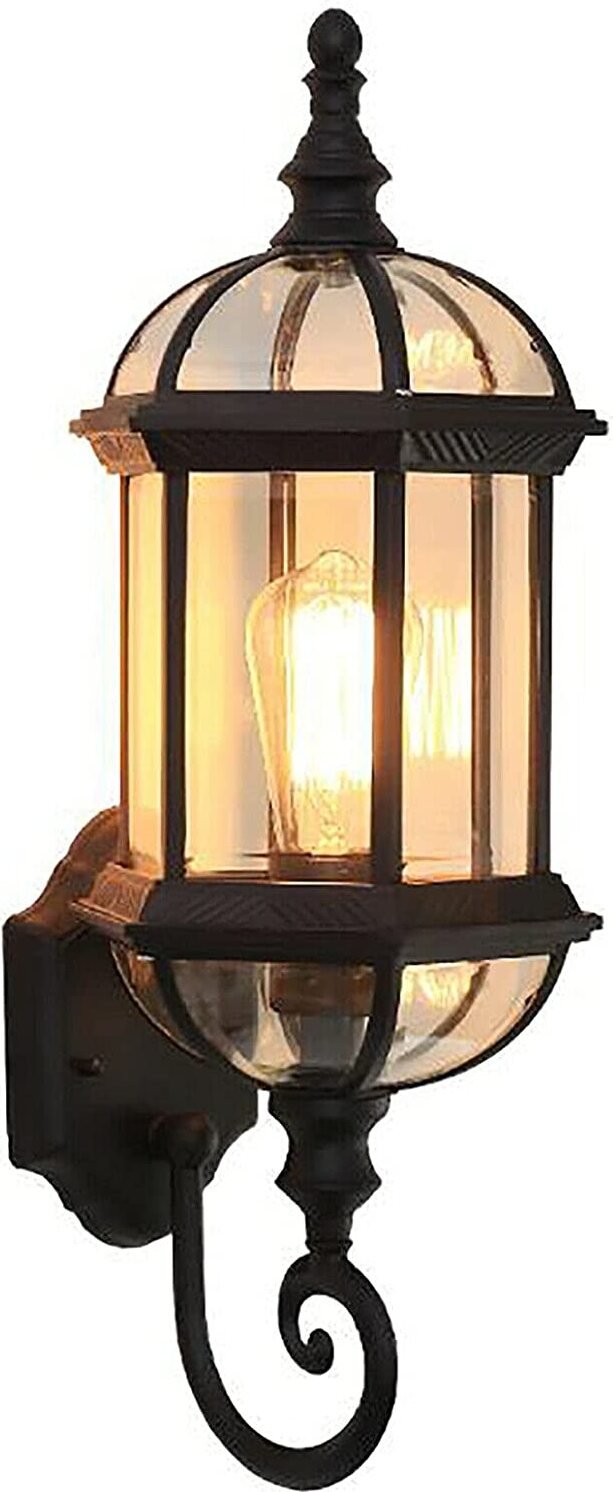 Lampa ścienna vintage szklany klosz kinkiet E27 antyczne lampy ogrodowe metalowa rama zewnętrzna lampa ścienna (złota)