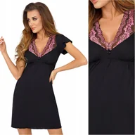 Bielizna nocna - Koszula nocna z wiskozy DONNA Roma czarna XXL - miniaturka - grafika 1