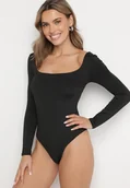 Body - Czarne Dopasowane Body z Długim Rękawem i Kwadratowym Dekoltem Sesilwen - miniaturka - grafika 1