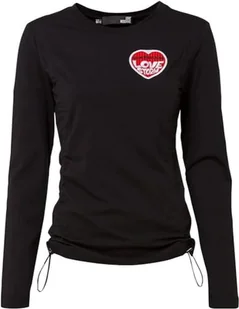 Love Moschino Koszulka damska, z długim rękawem, z logo Elastic Drawstring and with Embroidered Love Storm Heart Patch T-Shirt, czarna, 40 - Koszulki i topy damskie - miniaturka - grafika 1