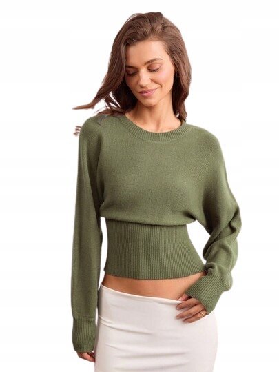SHEIN ZIELONY DOPASOWANY SWETER Z SZEROKIM DOŁEM I DŁUGIM RĘKAWEM 36 11KA