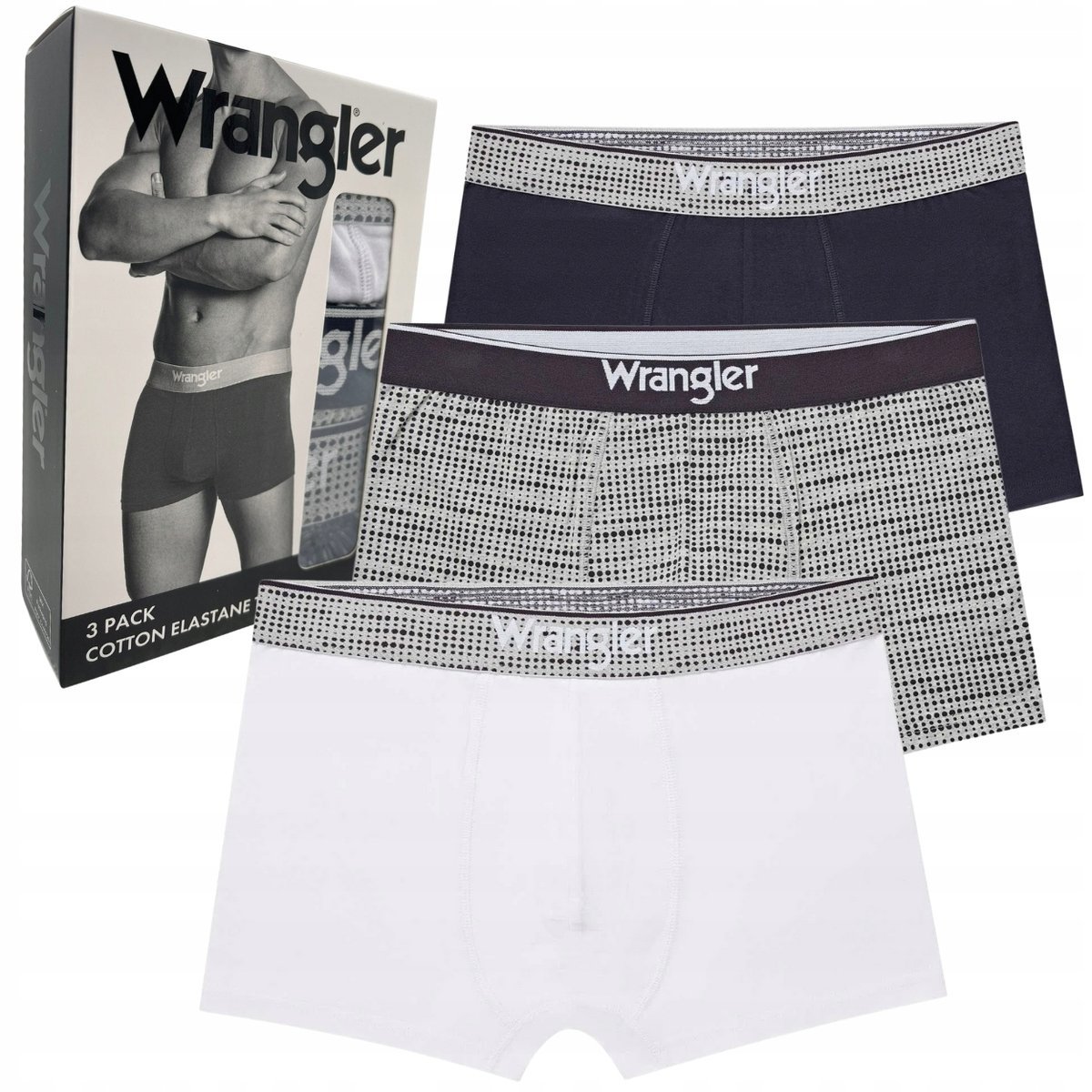 Wrangler Canva elastyczne bokserki męskie bawełniane majtki 3 sztuki S