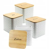 Herbata - Komplet Pojemników Zestaw Kuchenny Kawa Herbata Cukier Sól Biały / Bambus - miniaturka - grafika 1