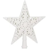 Ozdoby bożonarodzeniowe - Szpic na choinkę 21 cm czubek ażurowa gwiazda biała z brokatem - miniaturka - grafika 1