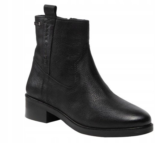 Pepe Jeans Czarne Skórzane Botki Za Kostkę z Zamkiem 36 Awe
