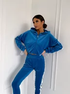 Spodnie sportowe damskie - KLASYCZNY WELUROWY DRES PREMIUM LA PERLA BLUZA+SPODNIE - NIEBIESKI JEANS - miniaturka - grafika 1