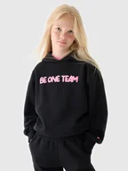 Bluzy damskie - 4F Bluza dresowa nierozpinana z kapturem dziewczęca - czarna 164 (13-14 lat) - miniaturka - grafika 1