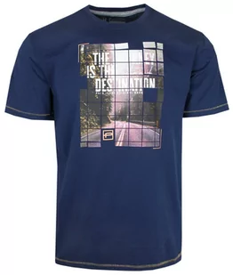 T-shirt Bawełniany Granatowy z Krótkim Rękawem, Męski z Nadrukiem, U-neck -PAKO JEANS - Pako Jeans - Koszulki męskie - miniaturka - grafika 1