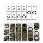 Śruby i nakrętki - Podkładka płaska z gumową krawędzią, 150 szt. metalowych podkładek gumowych do pras hydraulicznych, rur, korków spustowych oleju samochodowego, cylind - miniaturka - grafika 1