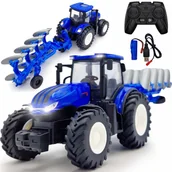 Zabawki zdalnie sterowane - Traktor Ciągnik Zdalnie Sterowany Na Pilota Rc + Pług LEDy Gumowe Koła - miniaturka - grafika 1