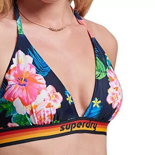 Kąpielówki męskie - Superdry Damska koszulka z logo Tri Bikini w stylu vintage, Hibiskus Pop Navy, 40 - grafika 1