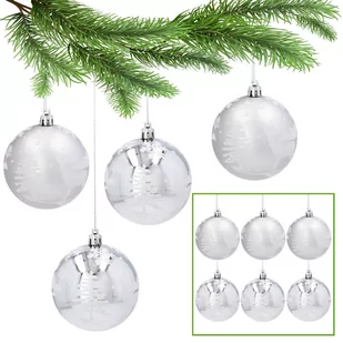 Zestaw plastikowych bombek choinkowych 8cm, srebrne bombki, ozdoby choinkowe, 6 szt. 1 paczka - Bombki - miniaturka - grafika 1