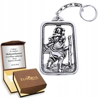 Akcesoria motoryzacyjne - Srebrny brelok Męski do kluczy Św Krzysztof Grawer - miniaturka - grafika 1