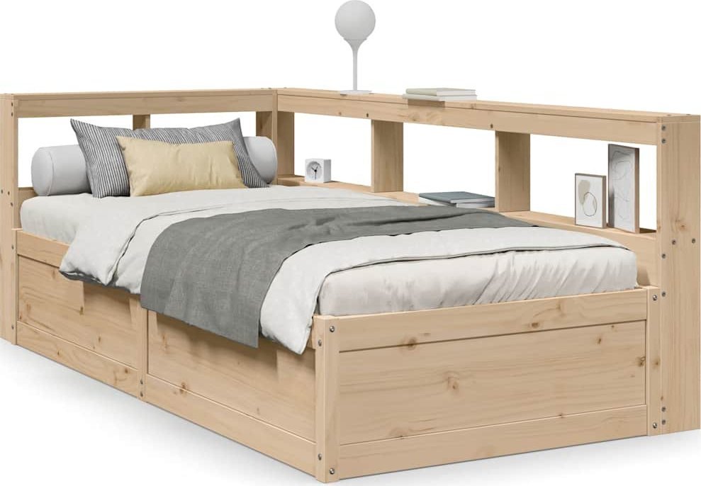 Łóżko z regałem, bez materaca, 90x190 cm, drewno sosnowe