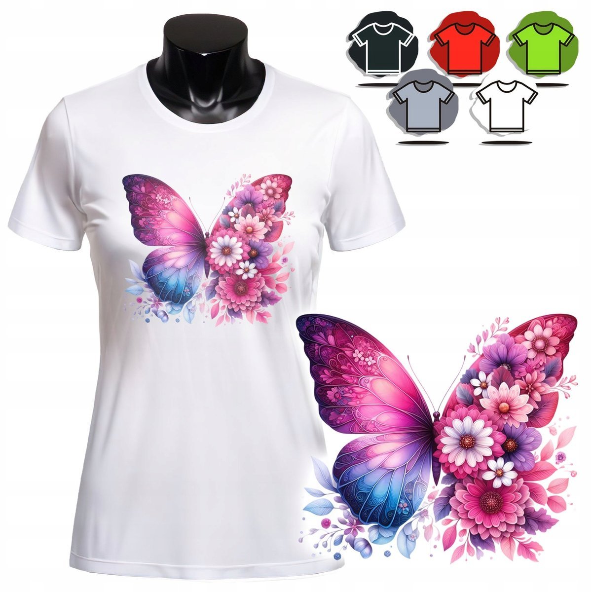 Koszulka Damska Z Nadrukiem T-Shirt - Motylek Kwiaty - 3Xl
