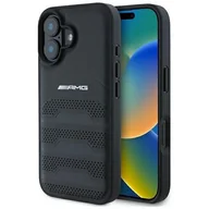 Etui i futerały do telefonów - AMG AMHCP16SGSEBK iPhone 16  6.1" czarny/black hardcase Leather Debossed Lines Black Logo - miniaturka - grafika 1