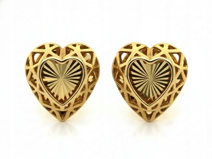 Złote kolczyki damskie 375 z sercem 9k modne