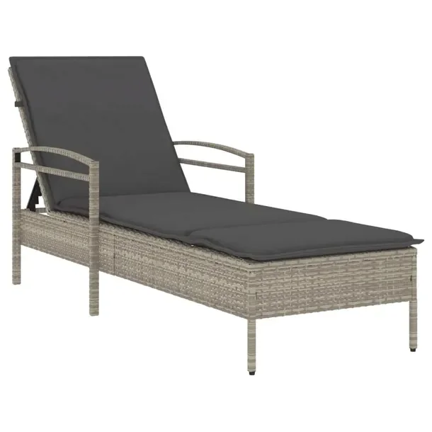 Leżak Ogrodowy z Regulowanym Oparciem, Rattan PE, Stal, 63x200x62/72/81 cm
