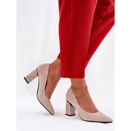 Czółenka - Eleganckie Czółenka Na Słupku Vinceza 62223 Beżowe beżowy - miniaturka - grafika 1