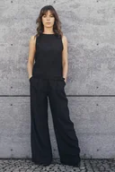 Spodnie sportowe damskie - Echo wiskozowe spodnie z szerokimi nogawkami - czarne - miniaturka - grafika 1