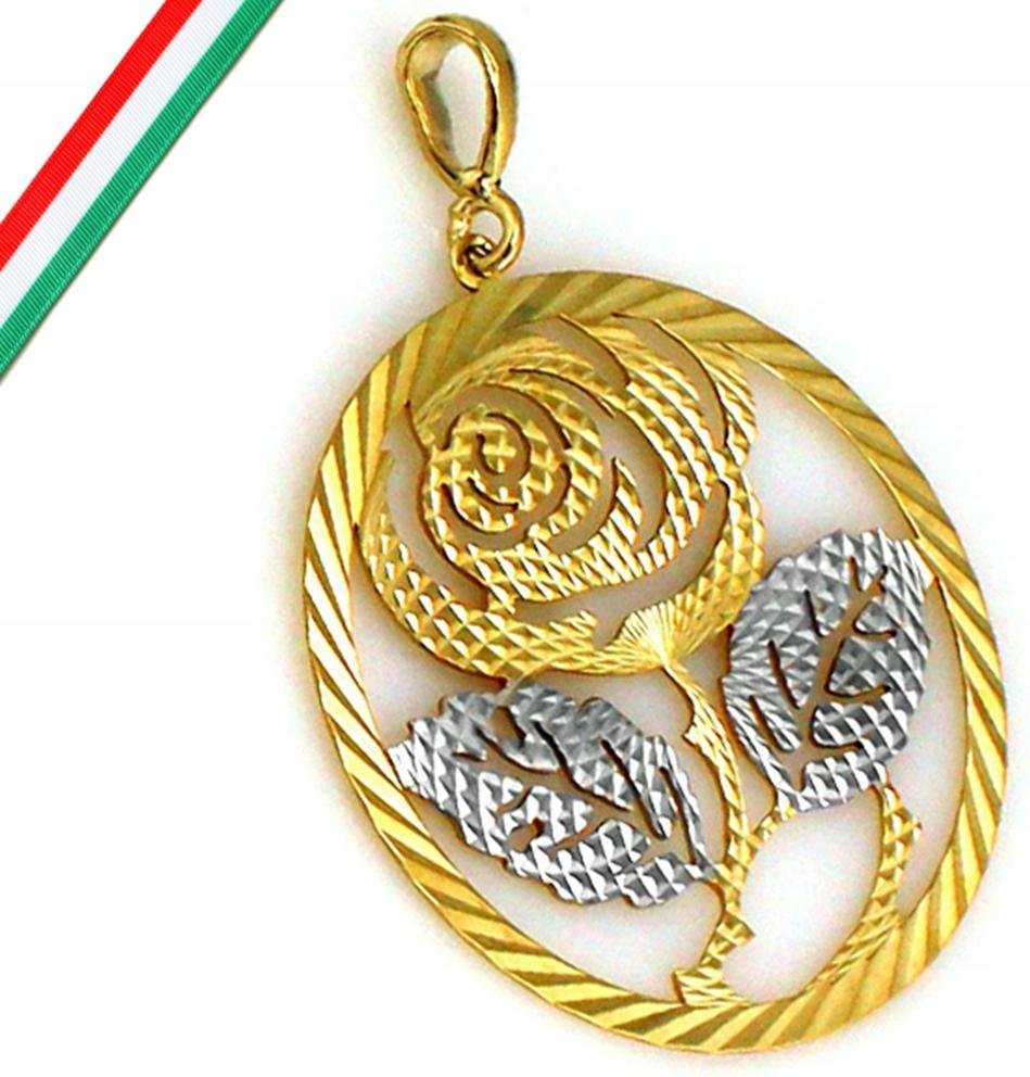 Złota przywieszka 375 róża kwiat dwa kolory złota elegancki wzór prezent