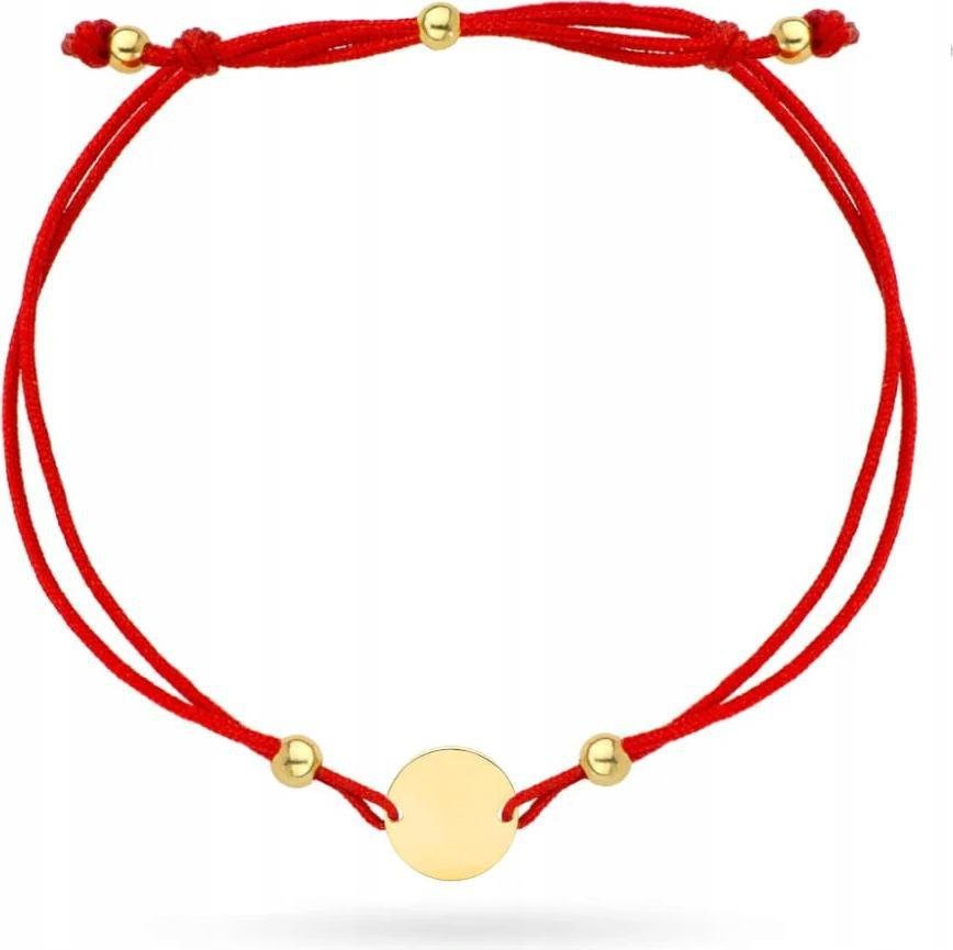 Złota Bransoletka damska 585 złote kulki na czerwonym sznurku 20 cm 14k
