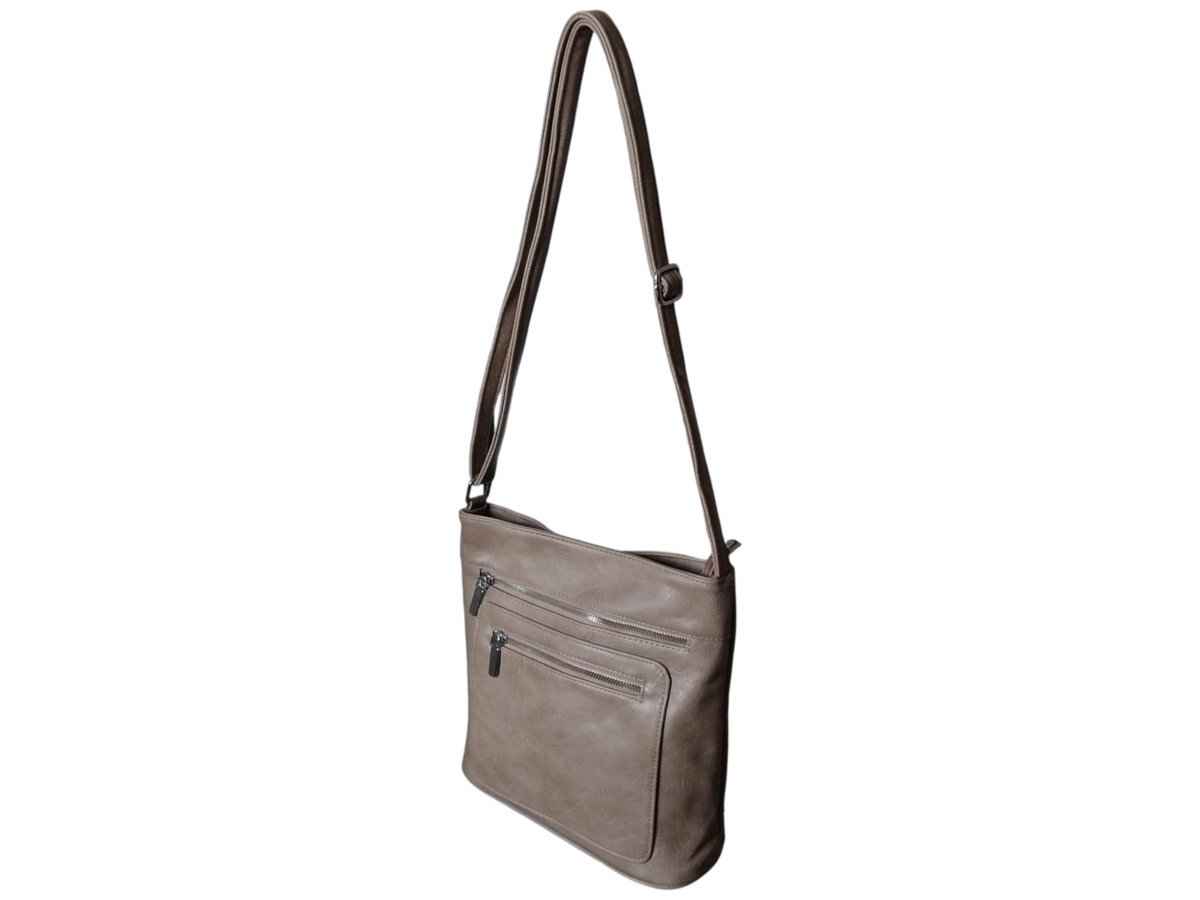 Torebka Damska Mała Modna Listonoszka Na Ramię Eko-Skóra Beż 6 Kieszeni