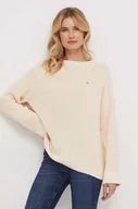Swetry damskie - Tommy Hilfiger sweter bawełniany kolor beżowy ciepły - miniaturka - grafika 1