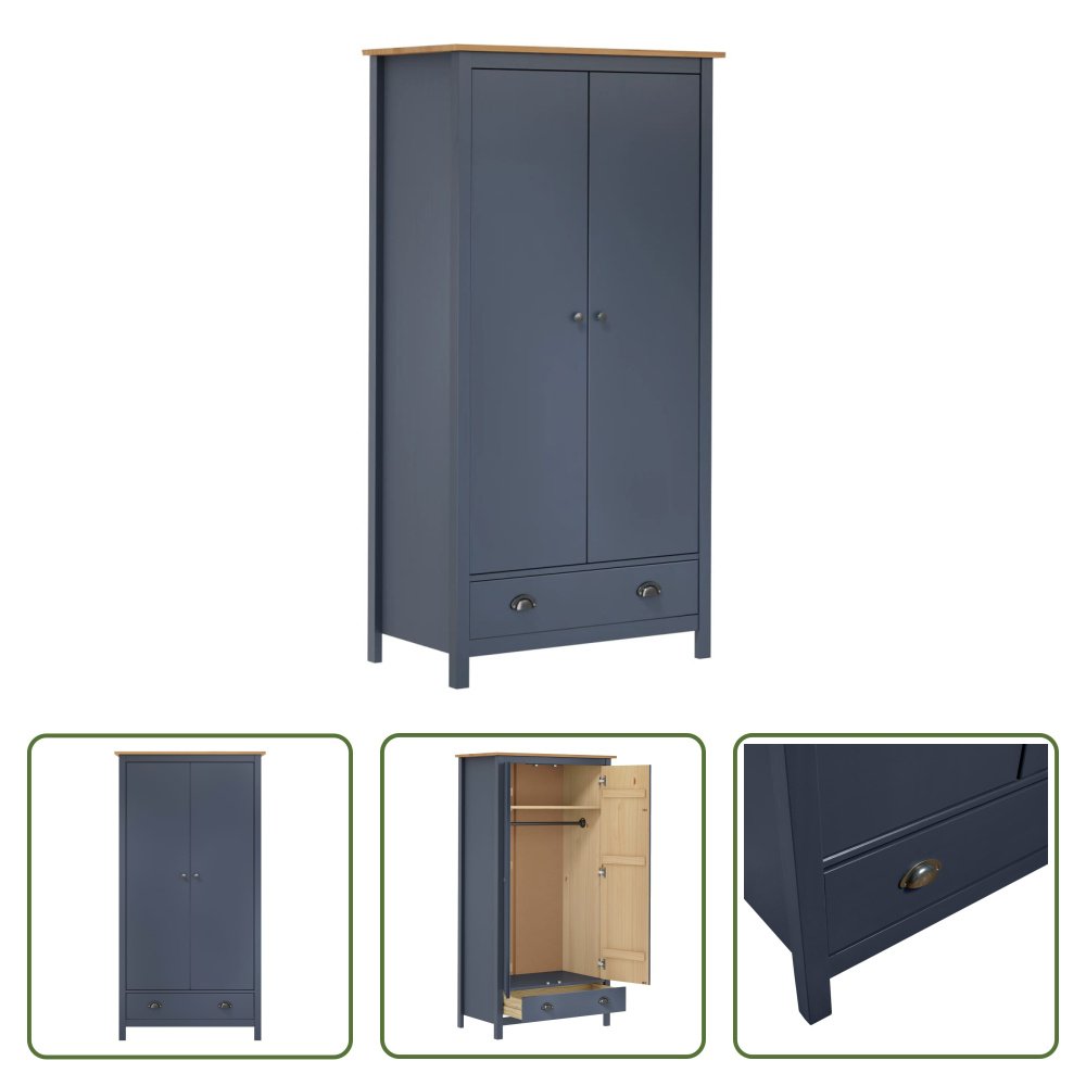 The Living Store Szafa z 2 drzwiami Hill Grey 89x50x170 cm drewno sosnowe