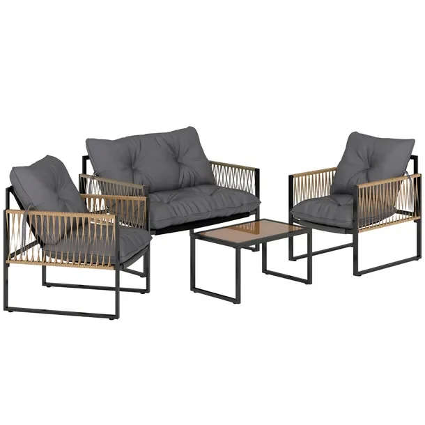 Zestaw mebli ogrodowych rattanowych dla 4 osób, Polyrattan, brązowy