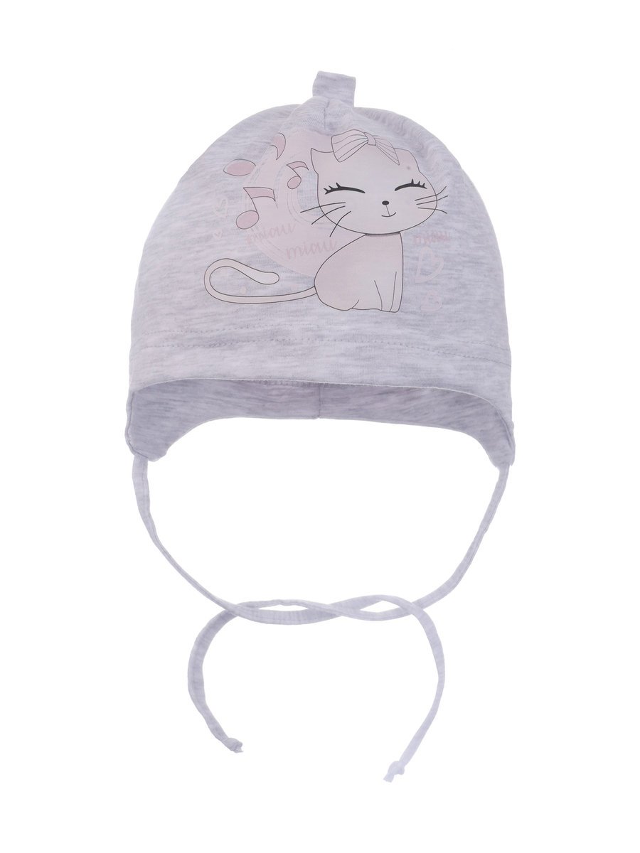 Dziewczęca czapka uszatka muzykalny kotek jasnoszara Ambra r.36/38