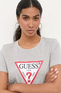 Koszulki sportowe damskie - Guess t-shirt bawełniany kolor szary - grafika 1