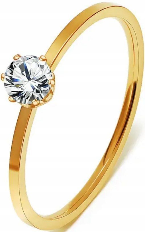 Złoty Pierścionek z Brylantem Elegancki Klasyczny Cyrkonia Stal Szlachetna