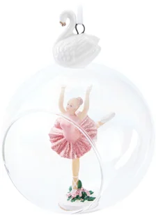 Bombka świąteczna BRUBAKER Premium balerina w różowej sukience - 10 cm szklana bombka choinkowa z porcelanową figurką łabędzia - Bombki - miniaturka - grafika 1