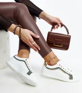 Sneakersy damskie - Biało-zielone sneakersy na platformie Amala-37 - miniaturka - grafika 1