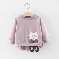 Bluzki dla niemowląt - Slowmoose Cartoon Cat Bow Design, sweter z długim rękawem Fioletowy 24M - miniaturka - grafika 1