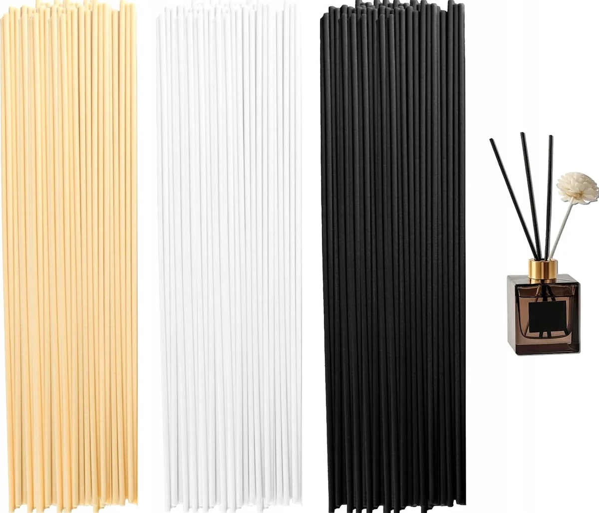 PAŁECZKI ZAPACHOWE 210 SZTUK 20 CM 3 MM RATTANOWE NATURALNE CZARNO BIAŁE