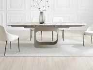 Stoły - Rozkładany stół jadalniany dla 6–10 osób z ceramiki, hartowanego szkła i metalu w kolorze taupe – efekt białego marmuru – DAVULO od Maison Céphy. - miniaturka - grafika 1