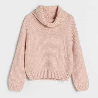 Swetry dla dziewczynek - Reserved - Sweter z luźnym golfem - Różowy - grafika 1